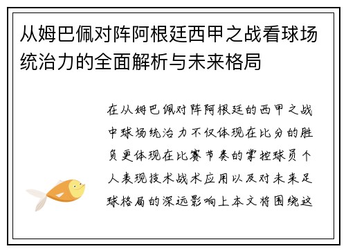 从姆巴佩对阵阿根廷西甲之战看球场统治力的全面解析与未来格局